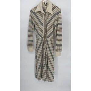 *Rare* 60s/70s Midi Shirt Dress Pastels And Cream Color Womens Small Woven Cotto